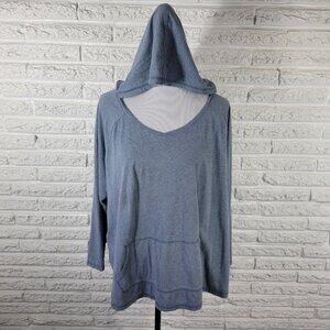 Sonoma Women's Plus Size 2X Blue 100% Cotton T-Shirt Hoodie Roll Tab BLU37E
